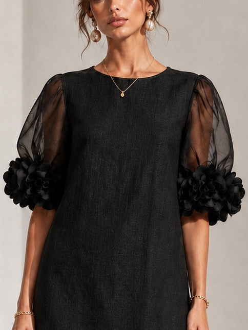 Josephine™ | Floral-Cuff Puff-Sleeve Dress