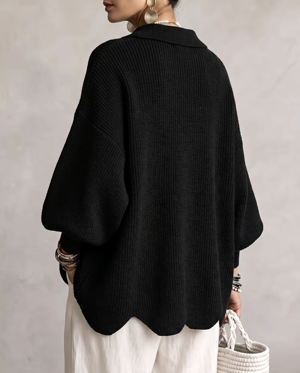Margaret™ | Oversized Gold-Button Knit Cardigan