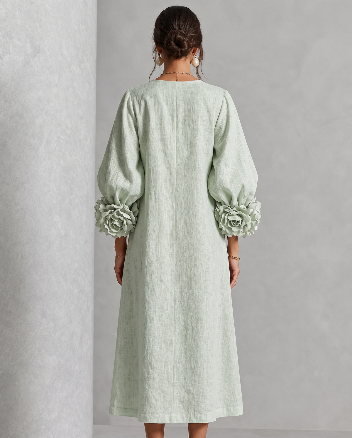Eleanor™ | Elegant Floral-Cuff Midi Dress