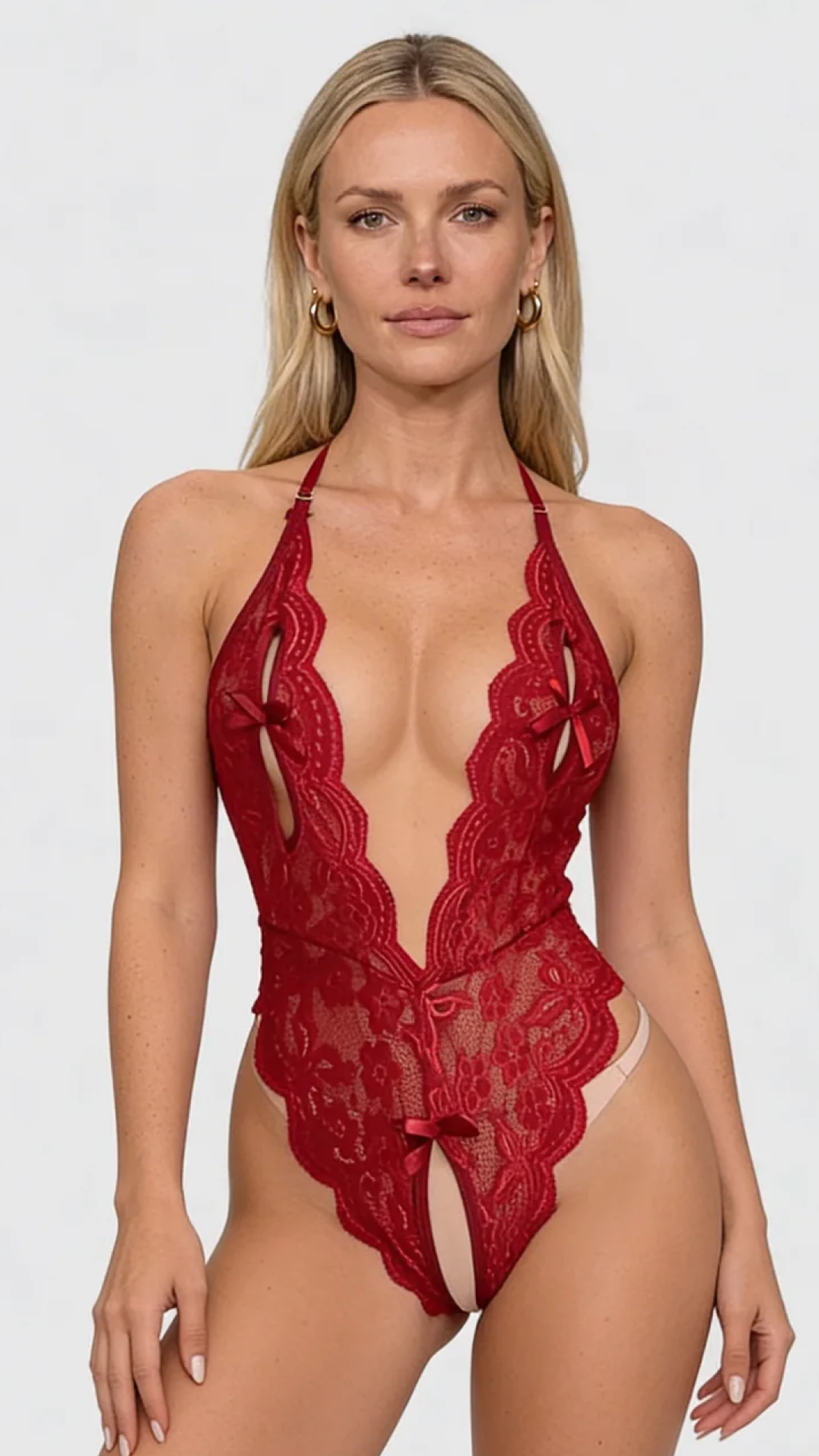 Valentina Embroidered Bodysuit in red, view 1 #Color_Red