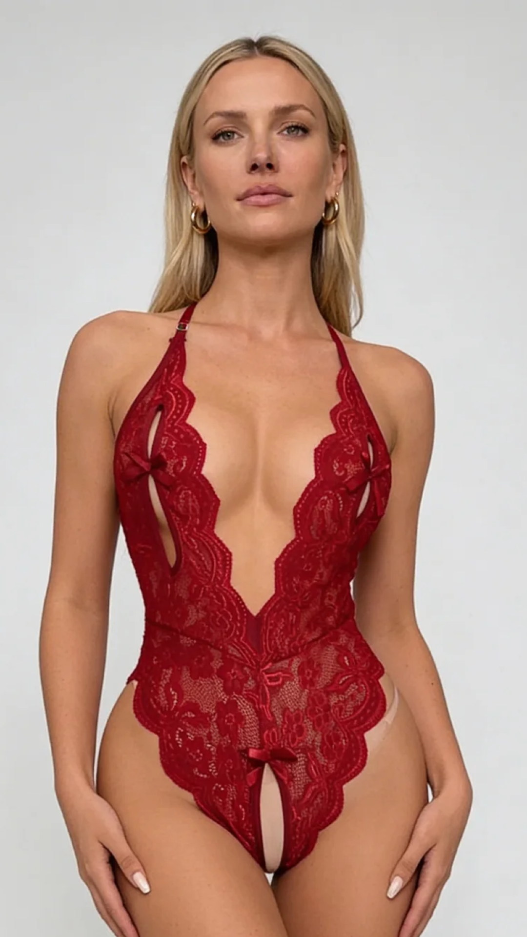 Valentina Embroidered Bodysuit in red, view 7 #Color_Red