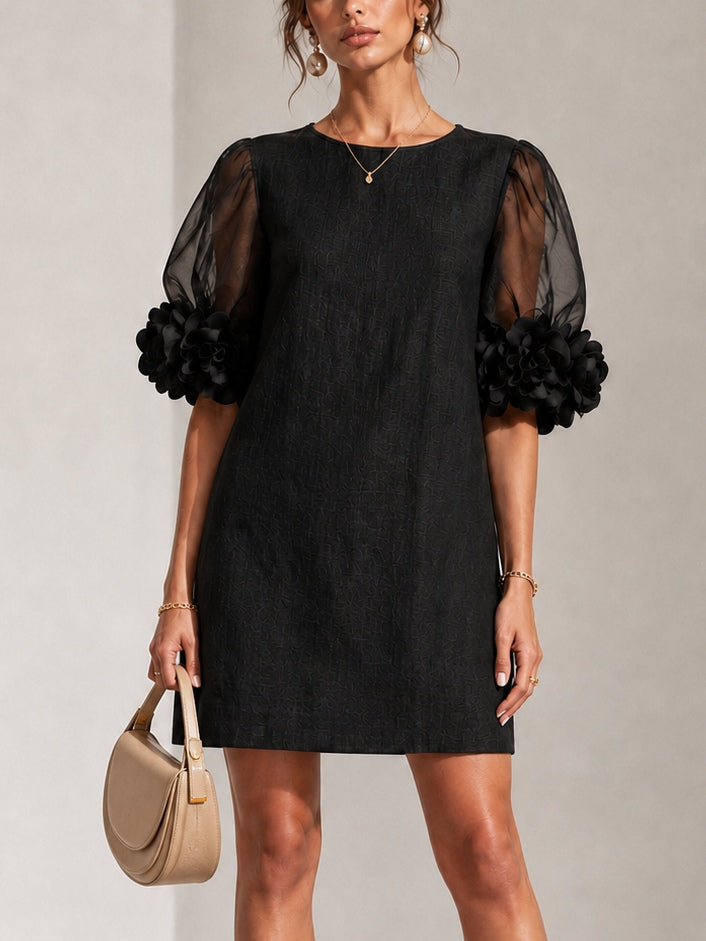 Josephine™ | Floral-Cuff Puff-Sleeve Dress