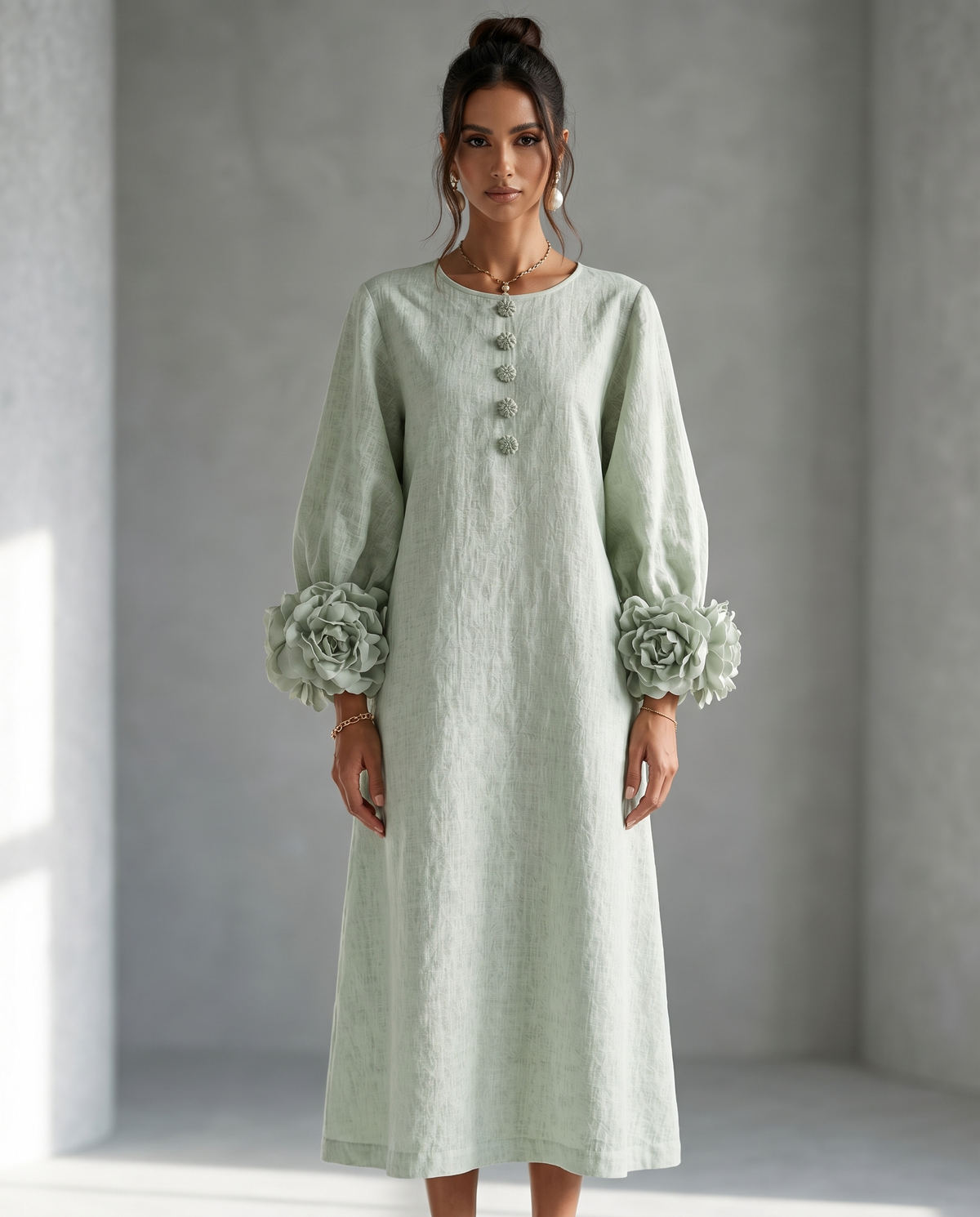 Eleanor™ | Elegant Floral-Cuff Midi Dress