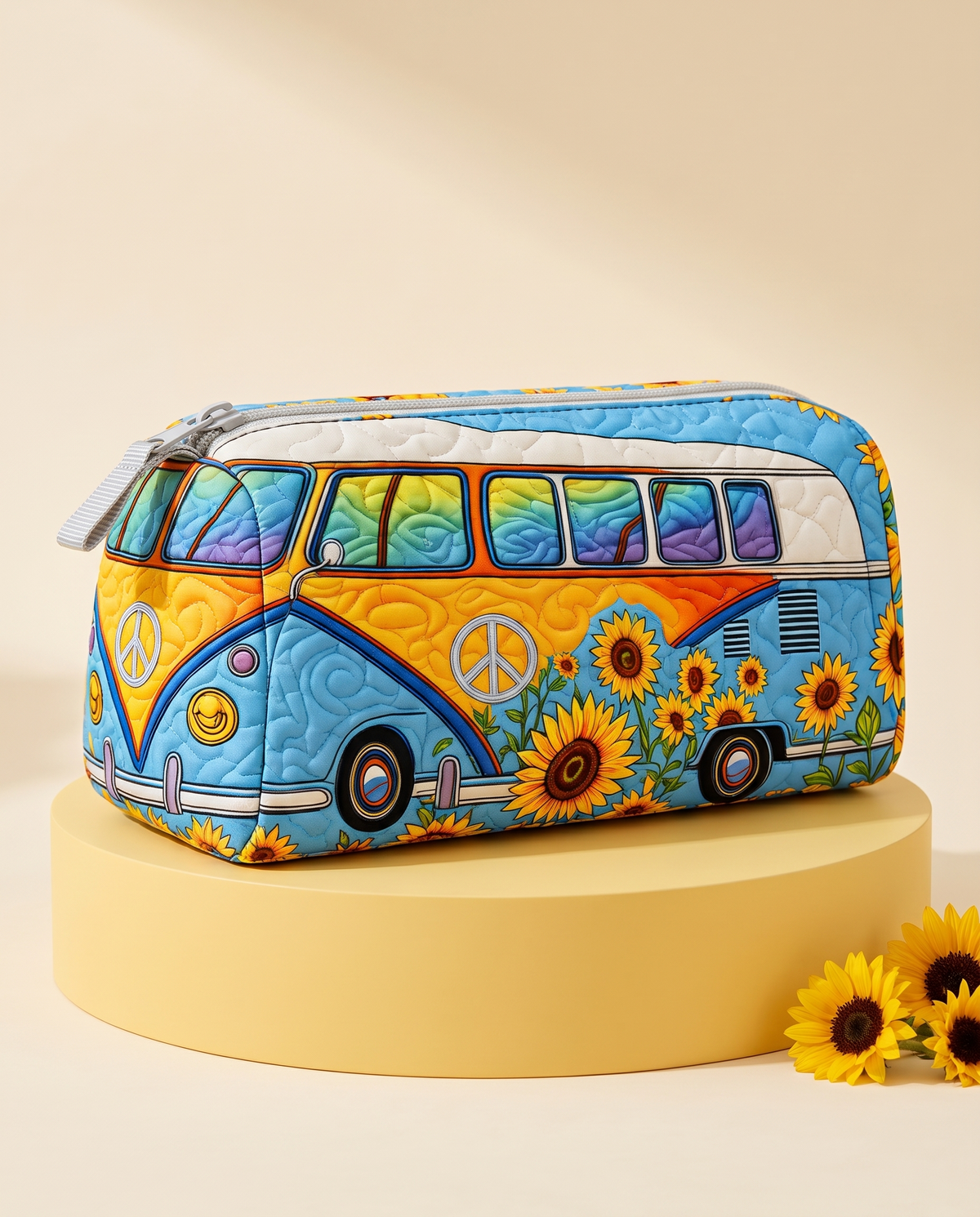 SUNFLOWER | BLUE SUNFLOWER CAMPER COSMETIC BAG