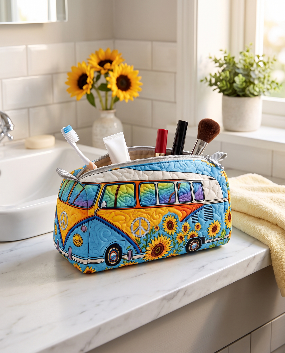 SUNFLOWER | BLUE SUNFLOWER CAMPER COSMETIC BAG