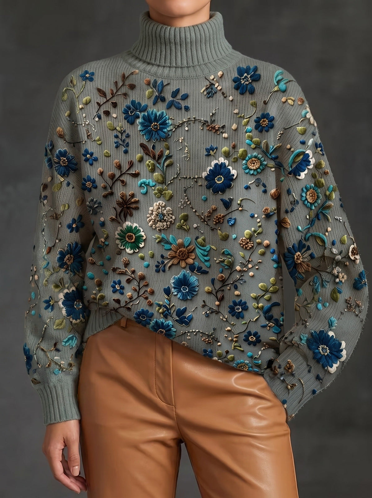 Mabel™ | Floral Embroidered Turtleneck Jumper